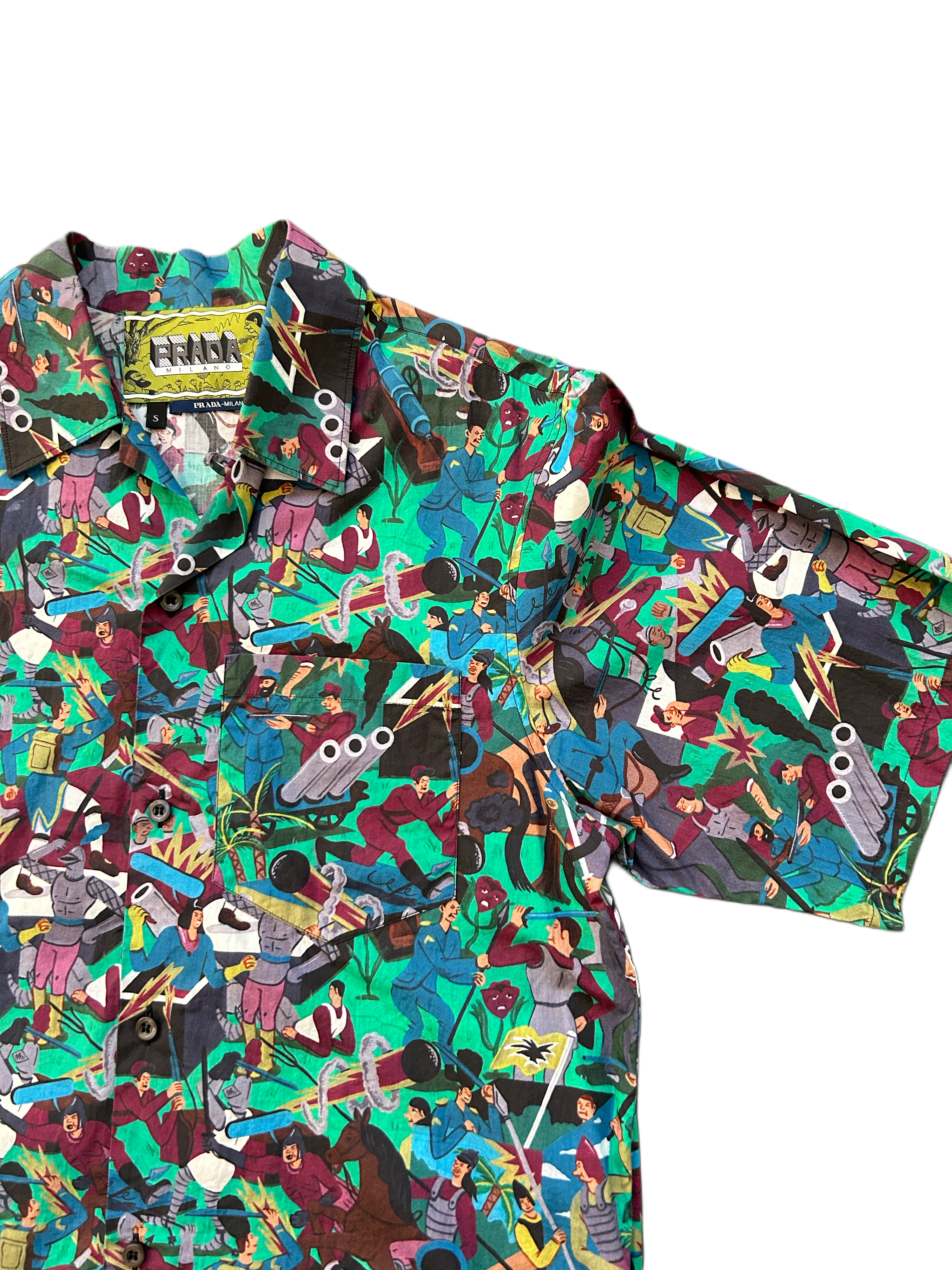 PRADA POPLIN HAWAIIAN BOWLING SHIRT WAR PATTERN