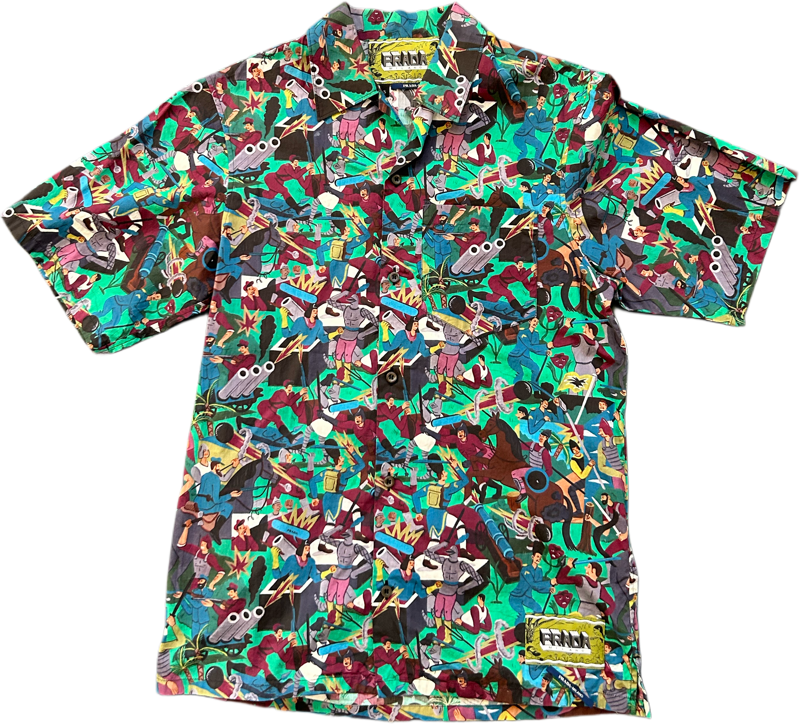 PRADA POPLIN HAWAIIAN BOWLING SHIRT WAR PATTERN