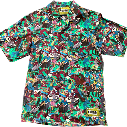 PRADA POPLIN HAWAIIAN BOWLING SHIRT WAR PATTERN